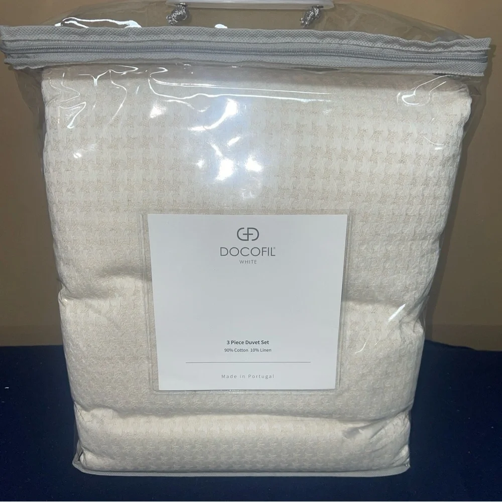 Docofil Cotton/Linen Queen Duvet 90 X90” & 2 Standard Shams Set Made In Portugal